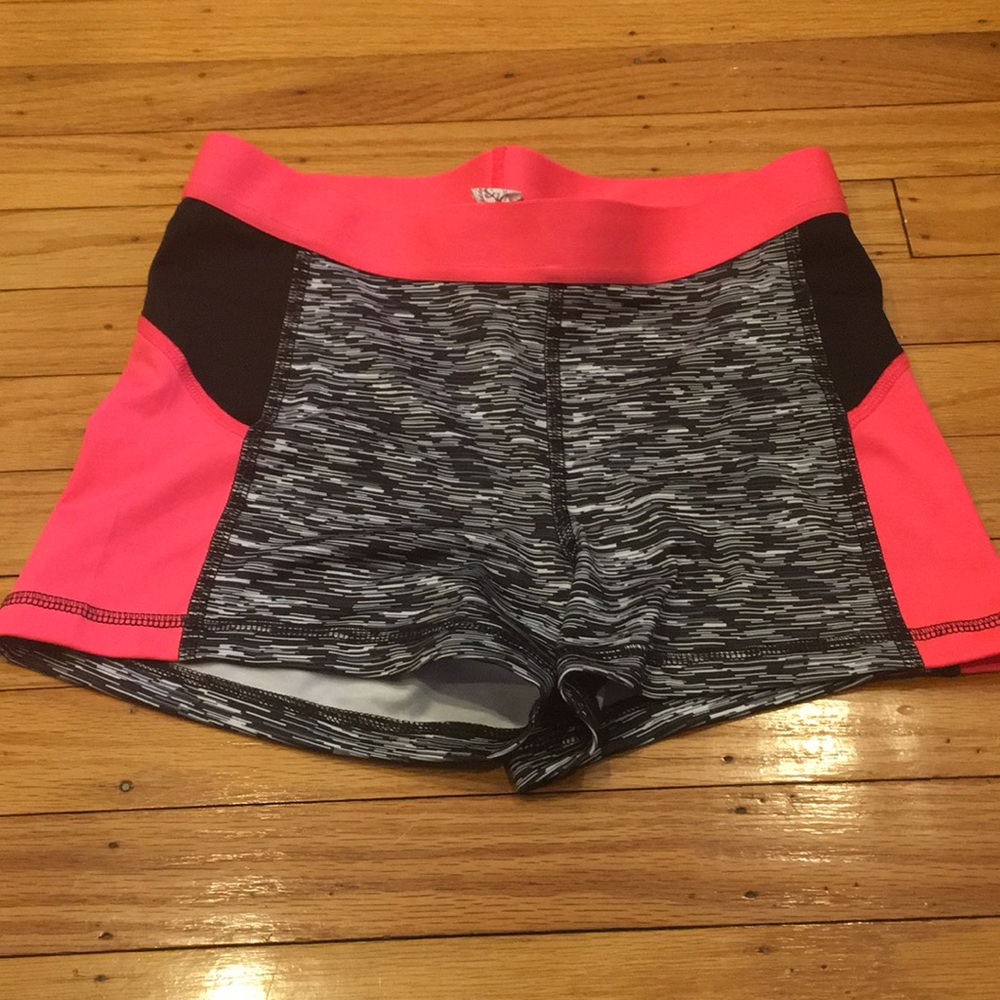 Pink, black and white tight shorts